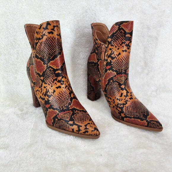 Brown Snake Print 3" Chunky Heel Ankle boots - Picture 8 of 8